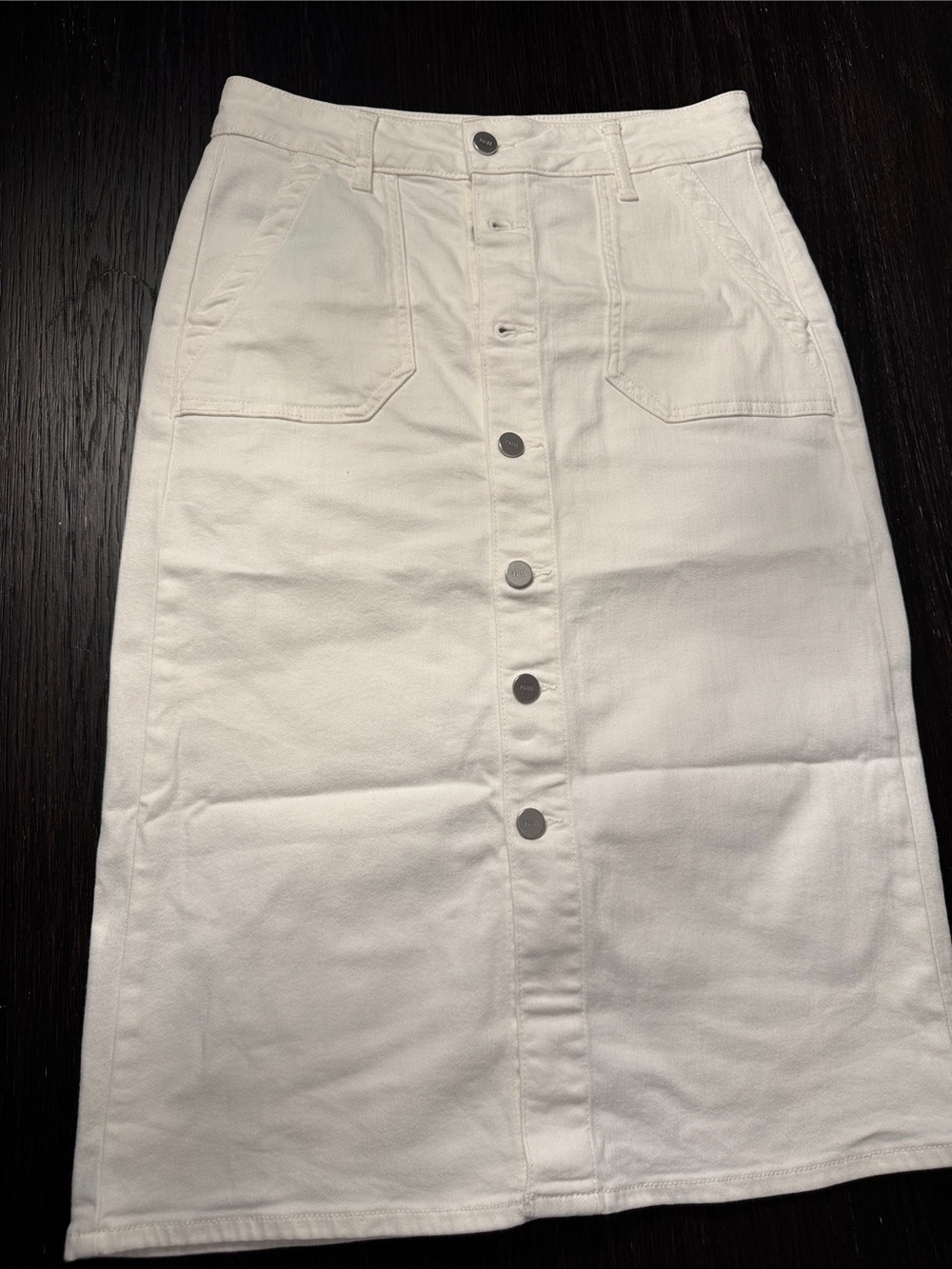 PAIGE Cream Frame Button-Front Midi Skirt Size 27